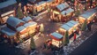 Craft an imaginative crismis market filled with AI-generated stalls selling eccentric, virtual goods for the holiday season
