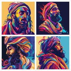 set of colorful illustrations of arab man