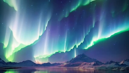 Wall Mural - northern lights above snow trees. winter landscape with mountains and forest. aurora borealis with s