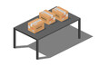 © flowerfield - isometric post mail parcel cardboard box packages on black table vector flat illustration