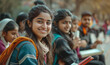 indian group of happy students sitting in college campus,generative ai