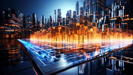 Poster - The concept of a Futuristic high-tech big smart city with computer technology microchips and microchips with processors and transistors to control artificial intelligence