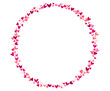Marco circular / Corona de pequeños corazones sobre fondo blanco hecho a mano con marcadores punta pincel de colores en la gama de los rosados. Se puede usar como fondo para escribir una frase adentro