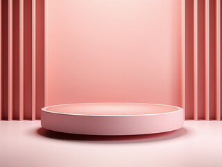 Canvas Print - A minimal-style round pink stage awaits product display in pastel colors