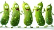 Funny 3D animated pickles in a group