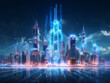 Cityscape bathed in blue light, a glimpse of the future