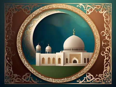 Muslim holiday Eid al-Adha card. Happy sacrifice celebration design.