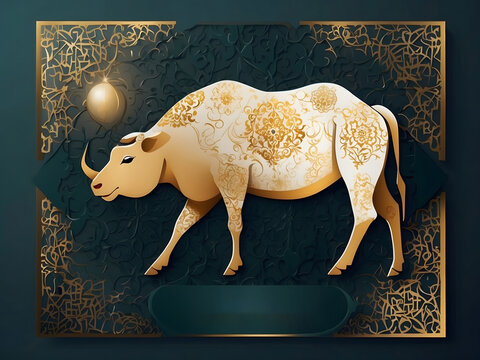 Muslim holiday Eid al-Adha card. Happy sacrifice celebration design.