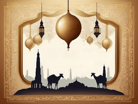 Muslim holiday Eid al-Adha card. Happy sacrifice celebration design.