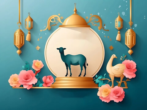 Muslim holiday Eid al-Adha card. Happy sacrifice celebration design.