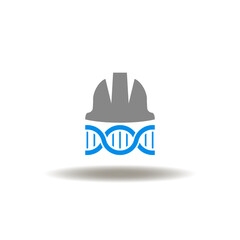 Wall Mural - Vector illustration of hard hat and dna helix. Icon of genetics. Symbol of gene engineering.