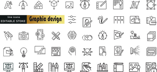 Wall Mural - graphic design line icons set. creative process symbol. design, creative package, stationary, softwa
