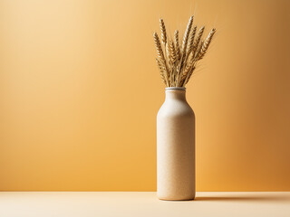 Wall Mural - Minimal modern interior decoration concept highlighted by a retro bottle and dry wheat rye stalk