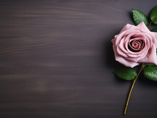 Canvas Print - From above, a mauve rose with lush leaves adorns a tabletop