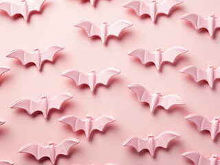 Poster - Small light pink bats add a touch of whimsy to a pink background, perfect for Halloween