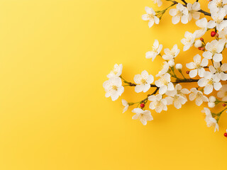 Wall Mural - A top view displays a springtime banner with yellow pastel blossoms