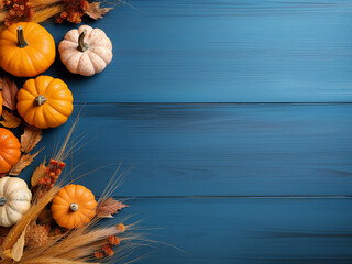 Canvas Print - Thanksgiving backdrop with pumpkins and dry flowers