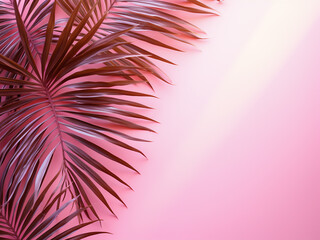 Wall Mural - Tropical allure assorted palm leaves grace a pink background