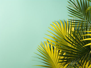 Poster - Tropical palm leaves create a captivating scene on a colorful backdrop