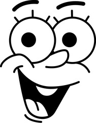 Wall Mural - Cartoon funny face, groovie retro emoji character with big eyes and mouth, vector emoticon. Comic groovy face emotion happy smiling or laughing, retro cartoon animation face emoji with goggle eyes