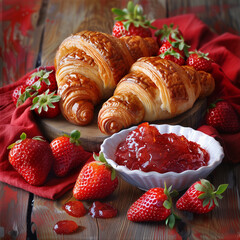 A croissant with strawberries and strawberries on a table