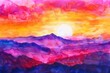 Original Watercolor Painting of Vibrant Sunset Sky, Abstract Landscape Art