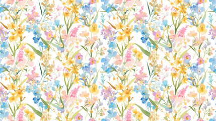 Watercolor Wonders,Soft, bright flowers in watercolor, seamless,