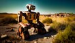 Rusty Cyborg Amidst Post-Apocalyptic Decay