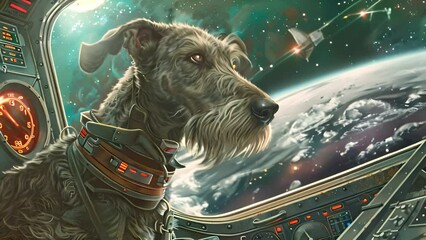 Sticker - Intrepid Dog Astronaut Observing Earth from Spacecraft with Ai generated.
