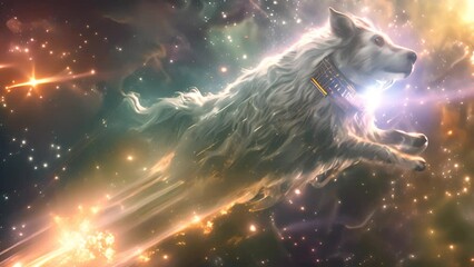 Wall Mural - Cosmic Dog Soaring Through Starry Space with Ai generated.
