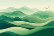 Abstract green landscape with hills and mountains, nature-inspired wallpaper background illustration