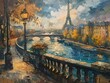  Landscape Oil painting  feature city street in Paris France  wall art, digital art prints, home decor