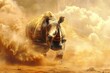 A rhinoceros charging across a dust storm on Mars a vision of power and adaptability in hostile environments