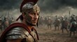 © Arceli - a roman warrior portrait on middle of a battle ground fight from Generative AI