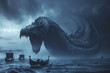 Jörmundgander, Viking World Serpent, gigantic monster attacking drakkar ships and terrorizing the gods