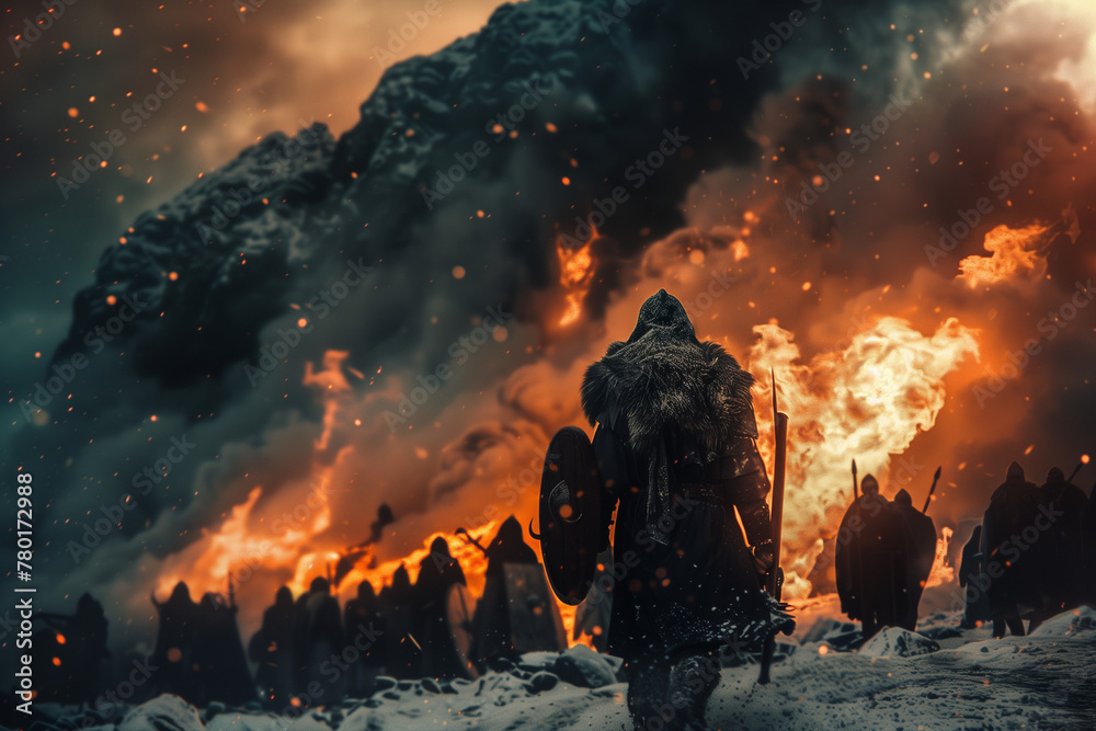 Le Ragnarok Ragnarok of Norse mythology, end of the Viking world, army of warriors ...