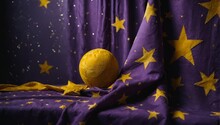 Purple Fabric With Yellow Stars In Black Background