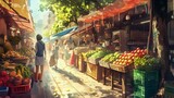 Fototapeta Uliczki - Colorful Market Commotion./n