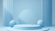 © chanidapa - background blue rendering with podium minimal blue display scene, minimal display background rendering abstract geometric shape blue pastel,
