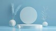 © chanidapa - background blue rendering with podium minimal blue display scene, minimal display background rendering abstract geometric shape blue pastel,