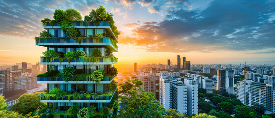 Wall Mural - Milans Bosco Verticale, Pioneering Urban Forestation, Luxurious Green Skyscrapers Defining Futuristic Eco-Friendly Living