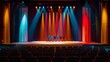 A stage lit up with bright lights and filled with diverse speakers is where the interpreter shines interpreting each sentence in realtime and flawlessly conveying the emotions and .