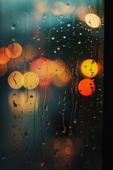Canvas Print - raindrops on glass create a canvas for the bokeh lights of the city at night
