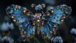 Blue crystal gem flying butterfly poster background