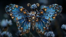 Blue Crystal Gem Flying Butterfly Poster Background