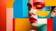© Ratthamond - Stylish colorful collage with beautiful woman face and abstract geometric shapes on bright background, creative makeup design concept, fashion magazine cover poster