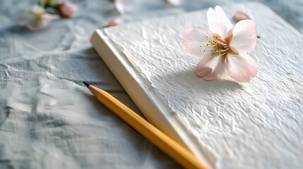 Digital desktop blank notebook pencil mock up scene poster background