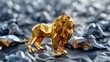 Golden Origami Lion Standing Proud Amongst a Pride of Silver Counterparts Symbolizing Bravery and Majestic Leadership Generative ai