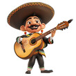 Cartoon man in mexican outfit for celebrating play guitar. AI Generative