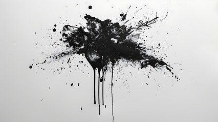 Black and white grunge ink splat isolated on transparent or white background with generative ai